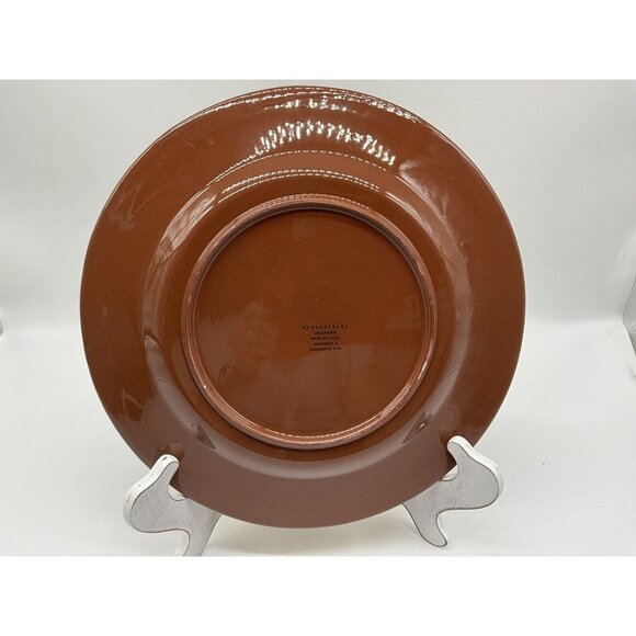 Pottery Barn Seafood Dinner Plate 12" Blue Seafood  Around With a Tan Background - Picture 11 of 14